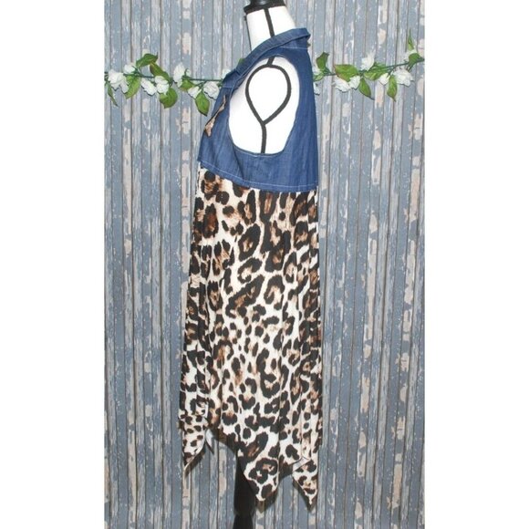 NWT Boutique Denim & Cheetah Print Vest Western Duster Sleeveless Jacket Size S - Picture 7 of 10